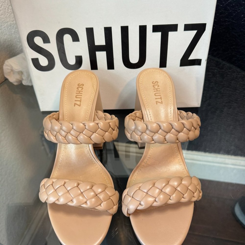 **New** SCHUTZ Nude Braided Block Heel Sandals Size 9.5 - Picture 2 of 3
